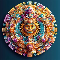 Naklejka premium Aztec Sun God Calendar - Ancient Mayan Mythology