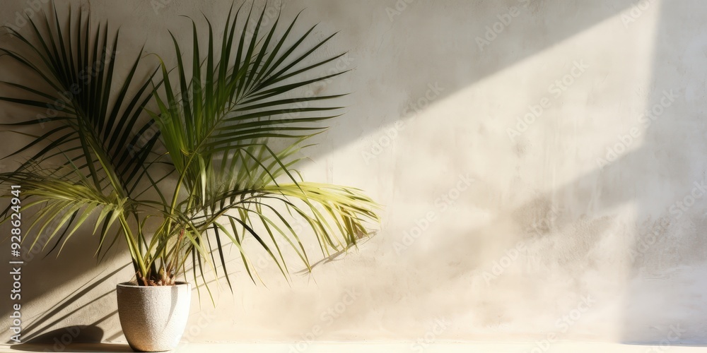 Canvas Prints palm plant in sunlight on a beige wall