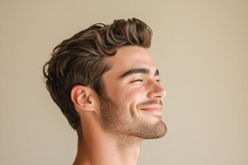 Fototapeta premium A close up of a man's face with his eyes closed