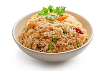 Village Fried Rice, This traditional fried rice is often made with basic ingredients such as garlic, shallots, chilies, and kecap manis (sweet soy sauce). isolated on white background
