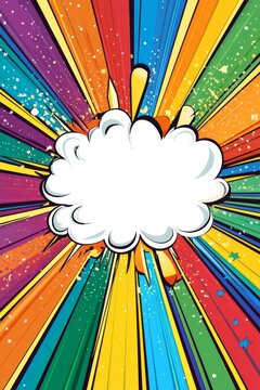Colorful comic book template with speech bubble and vibrant starburst background