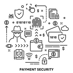 Vector conceptual illustration related to cyber security, internet payment protection, business account safety. Linear doodle background or banner for website or mobile app