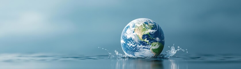 Naklejka premium A serene view of Earth emerging from water, symbolizing nature and environmental beauty.