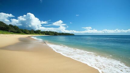 Obraz premium Picture a secluded beach where you can swim in the calm, clear ocean, the gentle waves lapping at your sides.