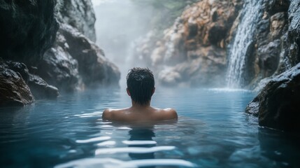 Obraz premium Picture a tranquil swim in a hot spring, the warm, mineral-rich water soothing your body.