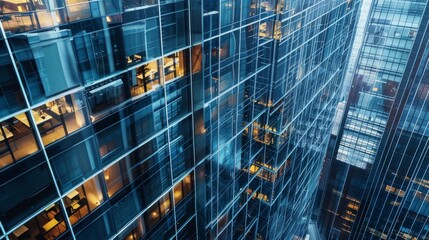 Fototapeta premium office building in the financial center shot from above, the glass curtain wall is full of texture