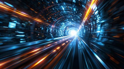 hyperspace tunnel with tech elements background