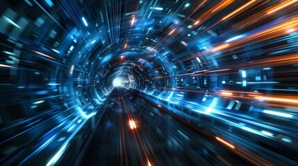 hyperspace tunnel with tech elements background