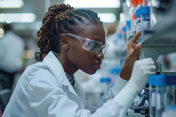 This image captures a lab technician meticulously analyzing samples in a modern laboratory, representing the precision and care involved in scientific research.
