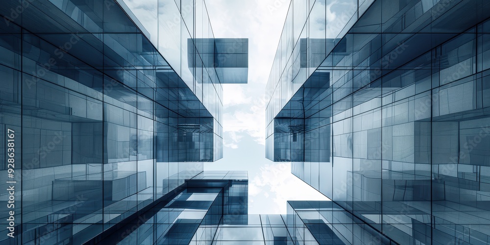 Wall mural Abstract architectural view showcasing modern glass structures against a cloudy sky