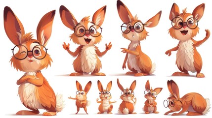 Fototapeta premium A collection of cute cartoon rabbits with various expressions and poses.
