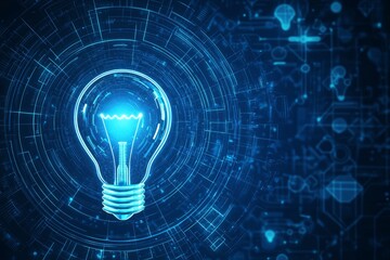 A lightbulb icon surrounded by circular frame on a blue digital background , concept of innovative technology 