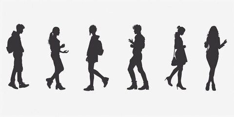 Obraz premium Silhouettes of diverse people in various poses on a white background