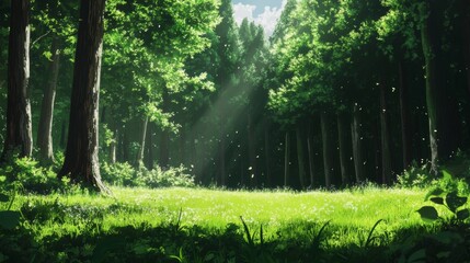 grass and wood in anime style