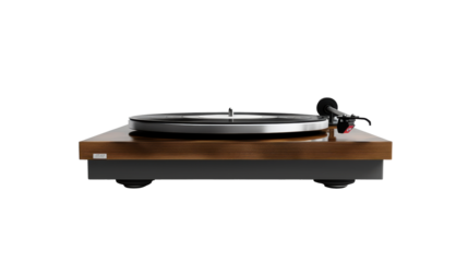 Modern turntable with wooden base on transparent background
