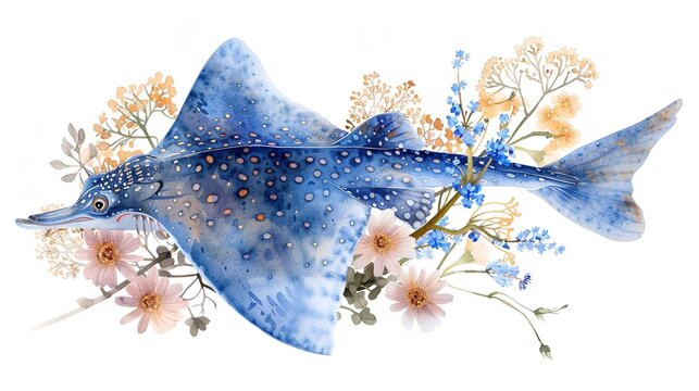 blue stingray watercolor floral arrangement clip art preview