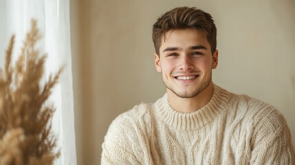 Obraz premium Handsome young man smiling wearing a white sweater