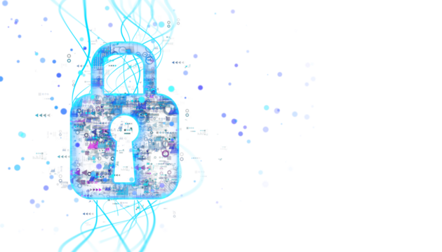 Digital padlock with intricate cyber lines and dots on a white background. Concept of cybersecurity and data protection. 3D Rendering - Powered by Adobe