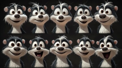 Fototapeta premium A collection of cartoon skunk expressions showcasing various emotions.