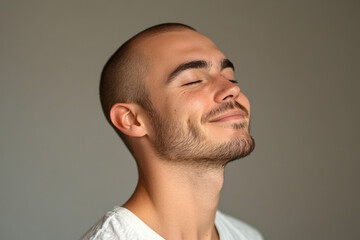 Obraz premium A close up of a man's face with his eyes closed