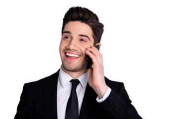 Portrait of excited charming millennial marketer entrepreneur have dialogue colleagues friends laugh feel candid use user modern technology dressed modern blazers isolated on  silver background
