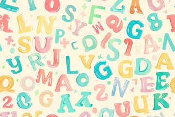 pattern background with all the alphabet letters, pastel colors