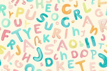 pattern background with all the alphabet letters, pastel colors