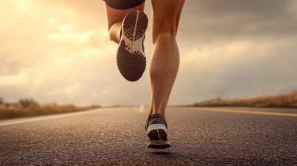 legs running in sportswear along a long road