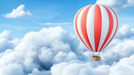 Fototapeta premium A hot air balloon drifts above the clouds, surrounded by a bright blue sky, capturing the spirit of adventure and the joy of flight on a beautiful day