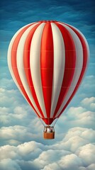 Fototapeta premium A hot air balloon drifts above the clouds, surrounded by a bright blue sky, capturing the spirit of adventure and the joy of flight on a beautiful day