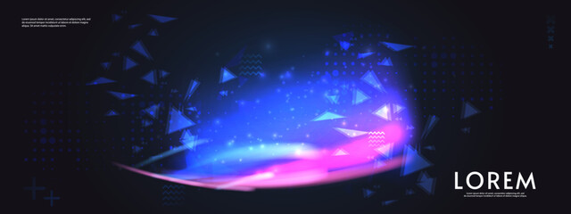 Aurora element design on dark background. Background aurora template. Bright light. Northern lights. Vector illustration. Design for background, wallpaper, postcard, web, banner, cover.