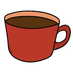 Hand drawn cartoon red coffee cup on white background.
