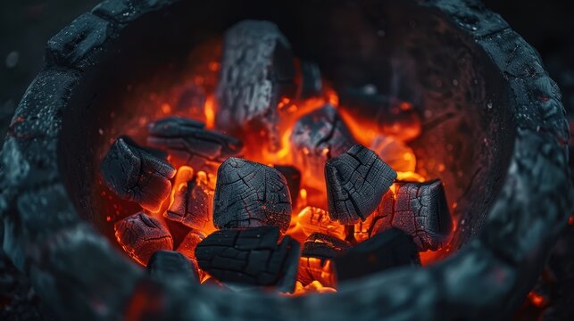 Glowing coals, indicative of a fire pit or barbecue