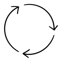 Hand drawn recycle arrow doodle on a white background.
