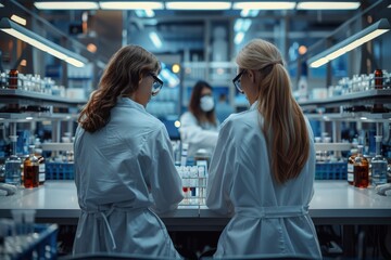 Scientists in lab coats conduct various tests and experiments in a high-tech laboratory, reflecting a dedicated and innovative approach towards scientific discovery and progress.
