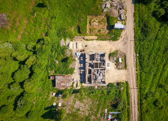Obraz premium House Construction in the Village, Top View