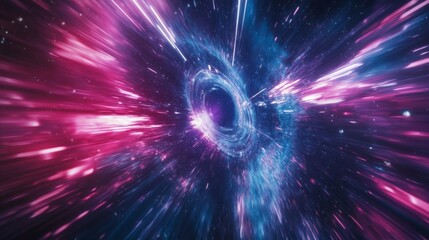 Naklejka premium space ship in traveling at light speed, inside the cosmic holographic galactic vortex, space background