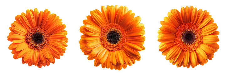  set of A Vibrant Orange Gerbera Daisy Flower Isolated on a transparent background