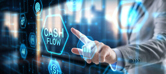 Cash flow button on virtual screen. Businessman drawing Cash Flow concept