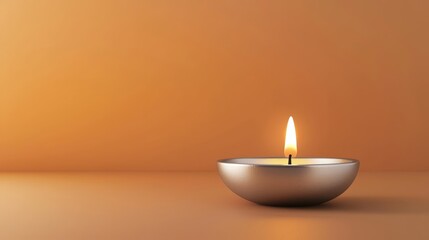 Silver diya, polished and glowing, 3D illustration