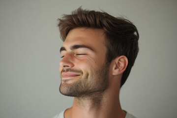 Obraz premium A close up of a man's face with his eyes closed