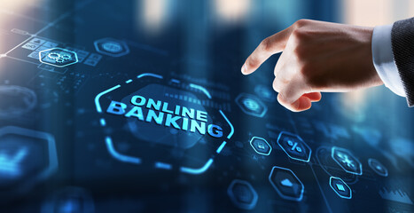 Banking Online Internet Payment Technology. Businessman presses a button Banking