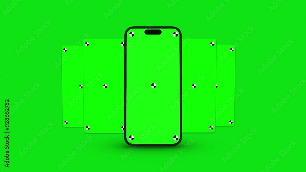 Wall mural 3d render of smartphone with green screen and tracking marks – rotations and movements in vertical a