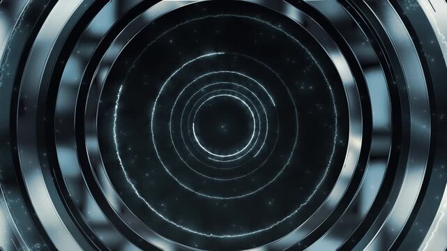 Neon teal Digital Hole in a 3D animation. Abstract light neon laser show on black background. looped animation . 4K video silver metallic round circle