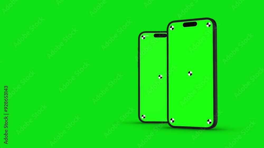 Wall mural 3d render of smartphone with green screen and tracking marks – rotations and movements in vertical a