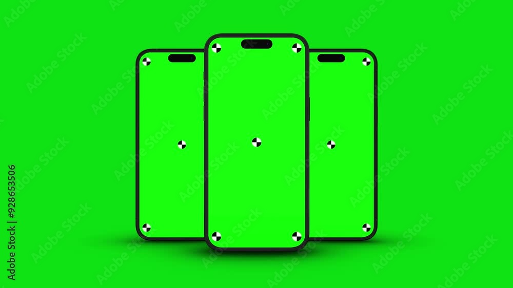 Wall mural 3d render of smartphone with green screen and tracking marks – rotations and movements in vertical a