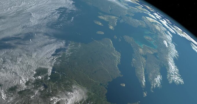 Hudson Strait, America. Aerial view from space