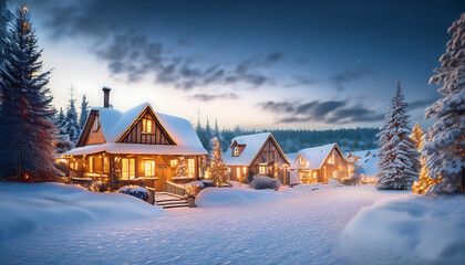Fototapeta premium charming houses magical christmas winter wonderland creating cinematic holiday landscape