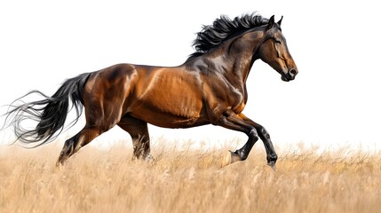 Fototapeta premium Majestic Horse Galloping Through Field Flowing Mane and Rippling Muscles