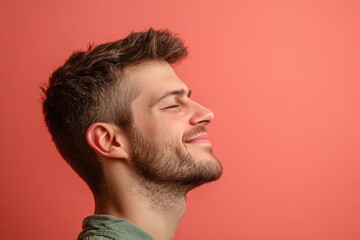 Obraz premium A close up of a man's face with his eyes closed